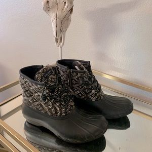Sperry Top Siders, Duck Boot, black and white, size women’s 8